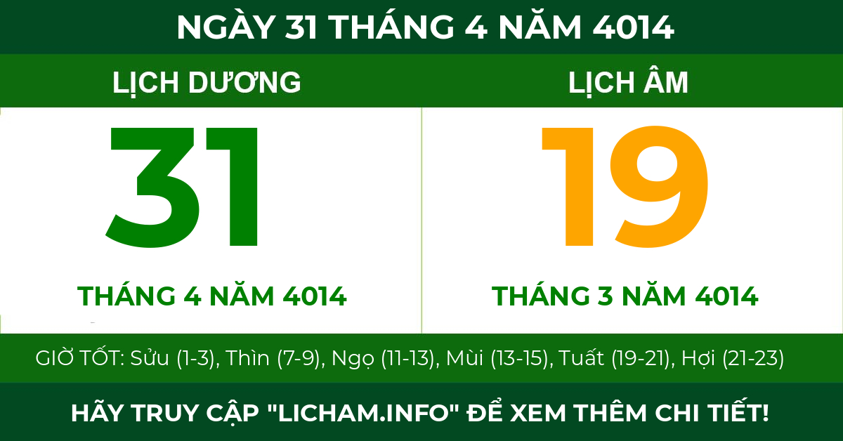 lịch âm ngày 31 tháng 4 năm 4014