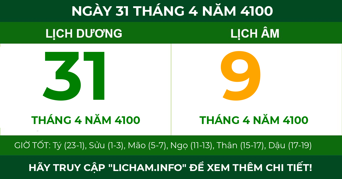 lịch âm ngày 31 tháng 4 năm 4100