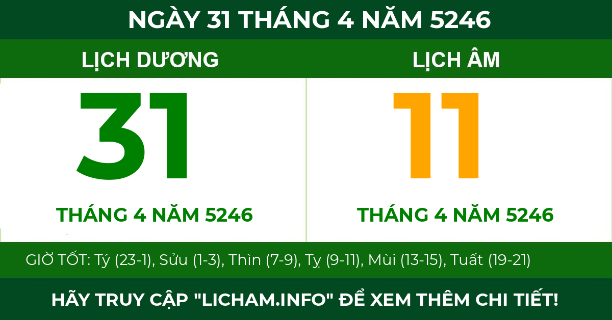 lịch âm ngày 31 tháng 4 năm 5246