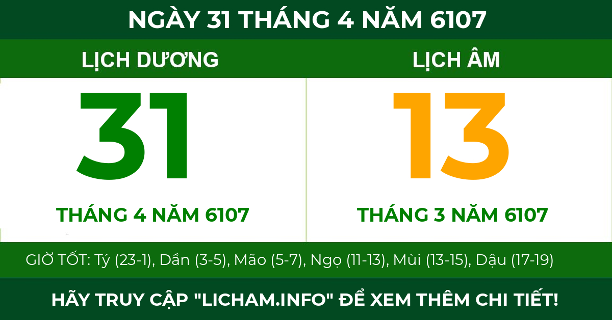 lịch âm ngày 31 tháng 4 năm 6107
