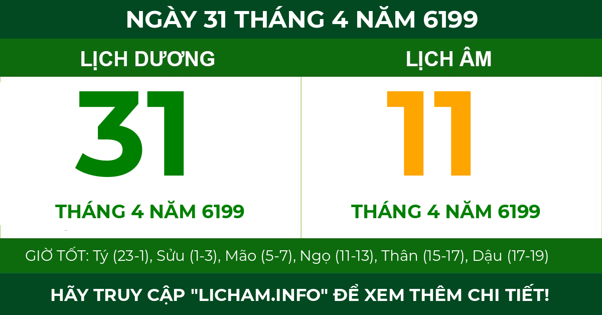 lịch âm ngày 31 tháng 4 năm 6199