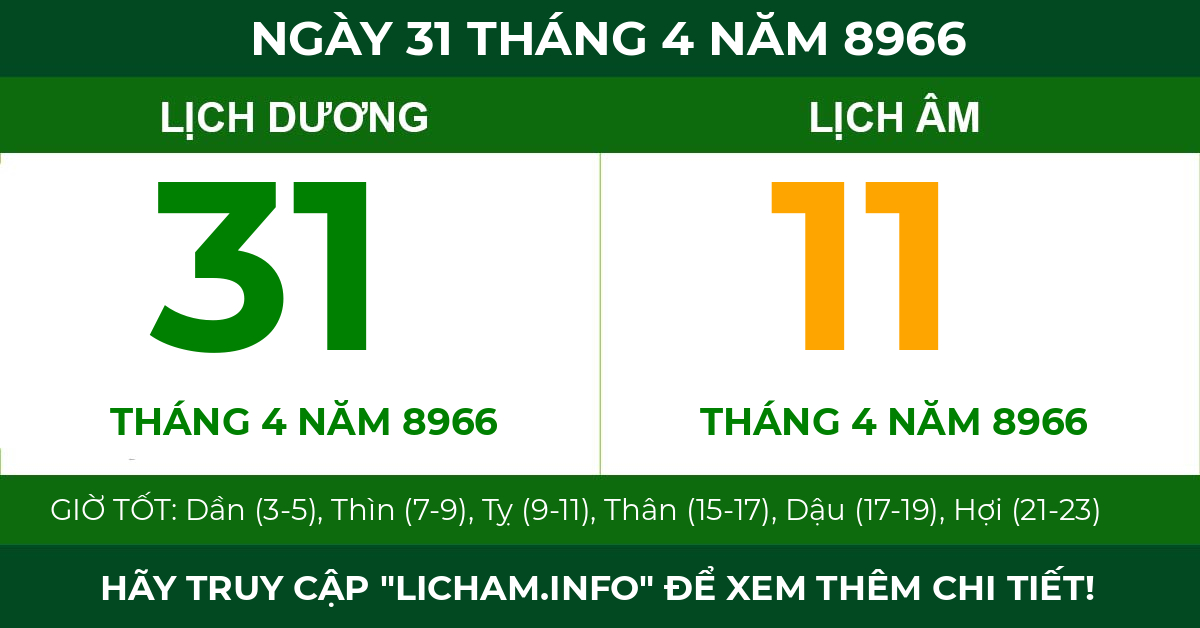 lịch âm ngày 31 tháng 4 năm 8966