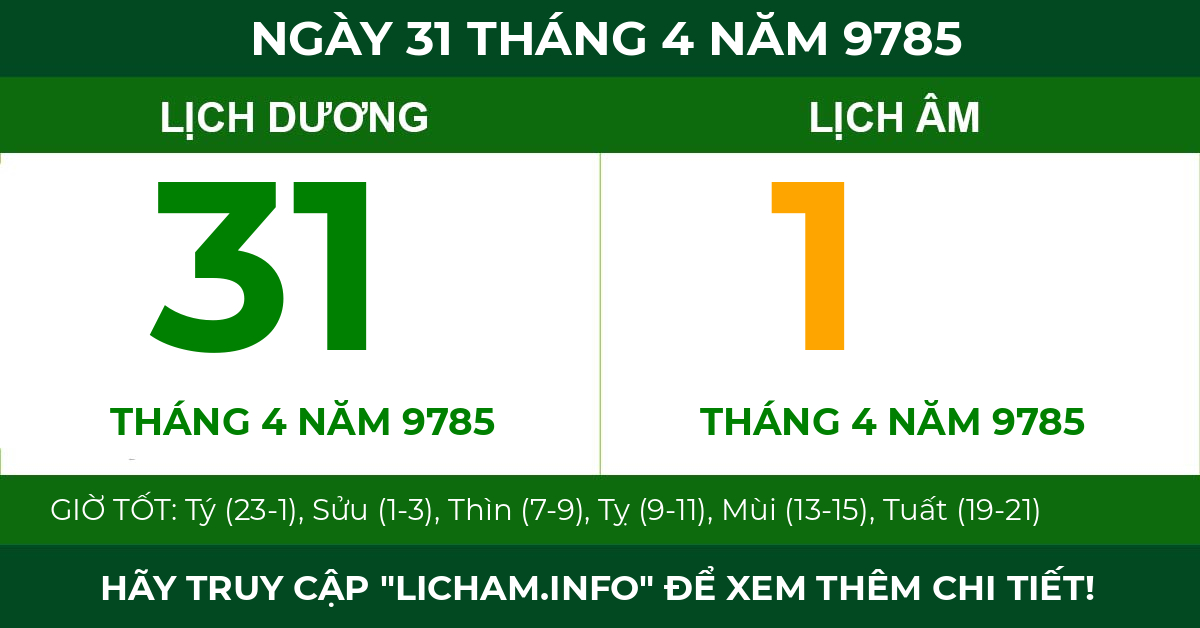 lịch âm ngày 31 tháng 4 năm 9785