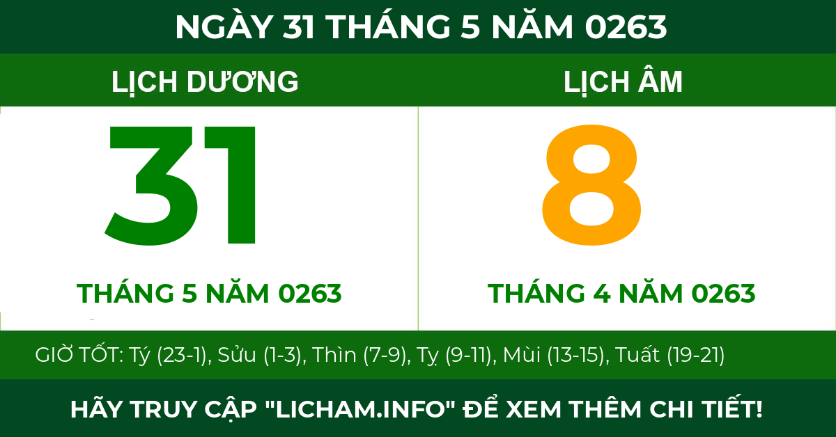 lịch âm ngày 31 tháng 5 năm 0263