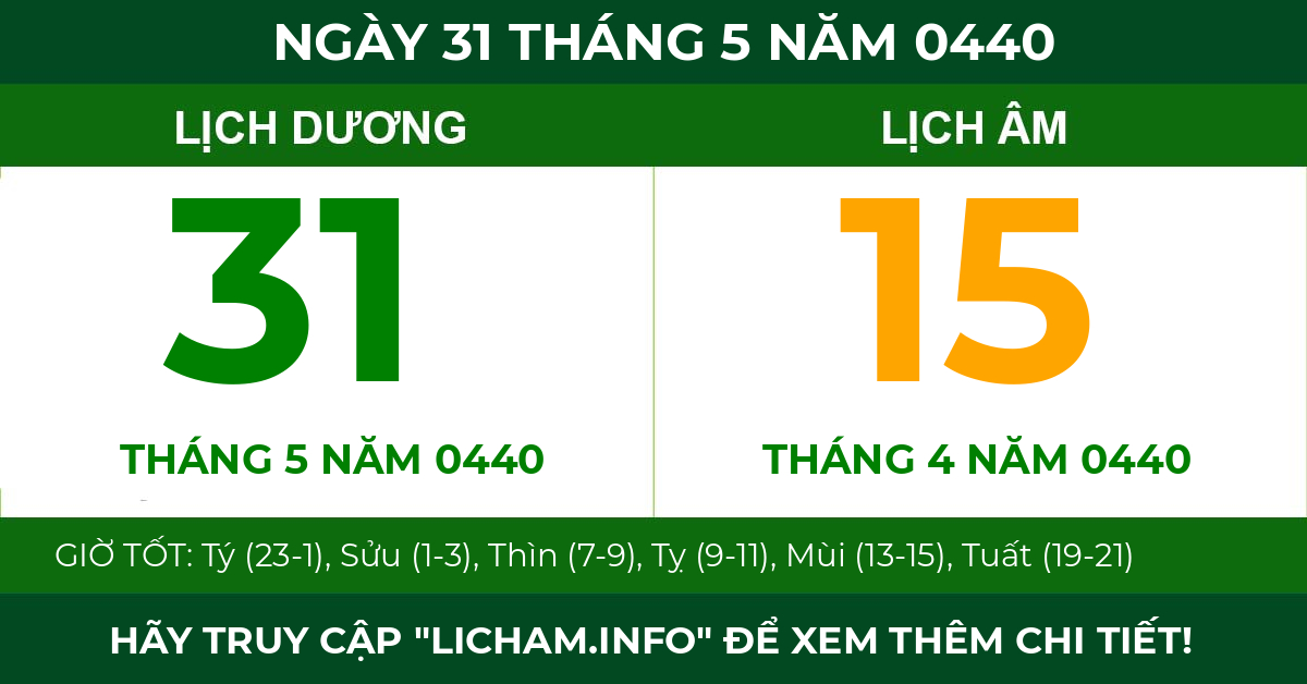lịch âm ngày 31 tháng 5 năm 0440