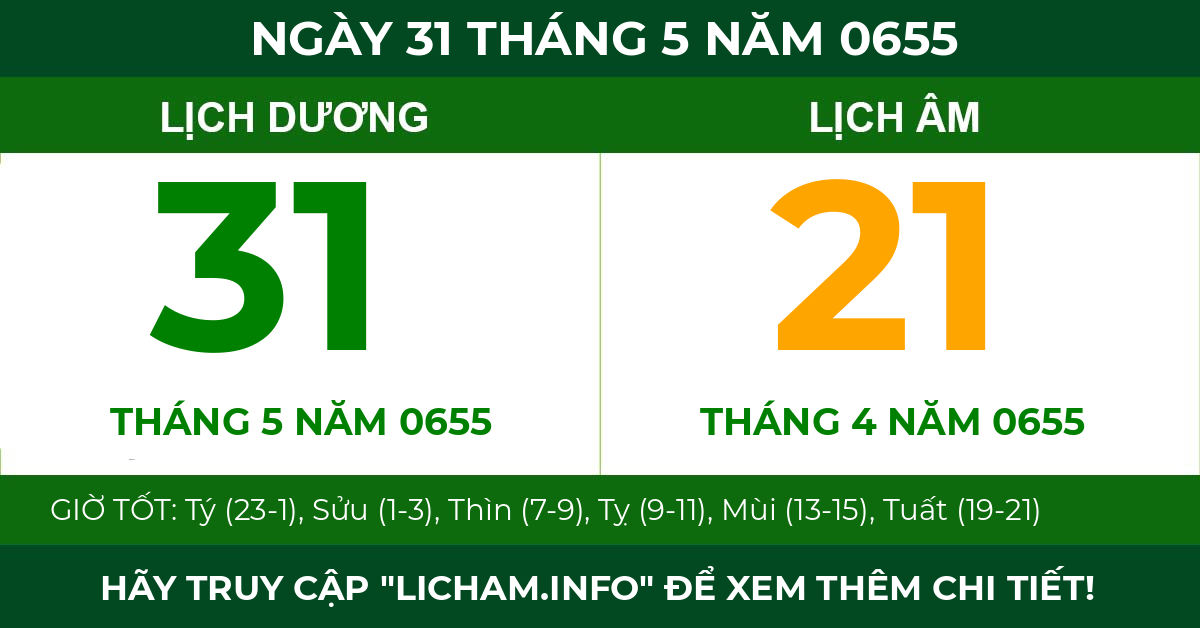 lịch âm ngày 31 tháng 5 năm 0655
