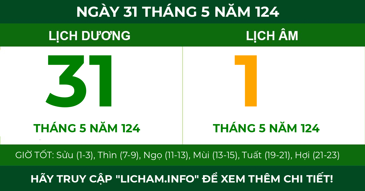 lịch âm ngày 31 tháng 5 năm 124
