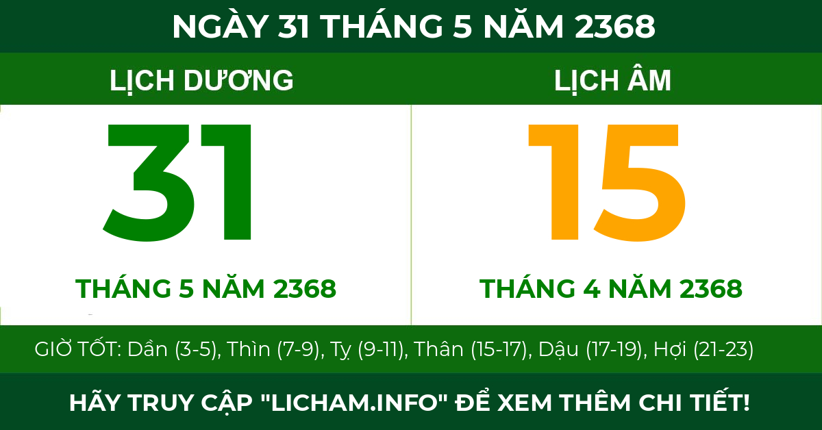 lịch âm ngày 31 tháng 5 năm 2368
