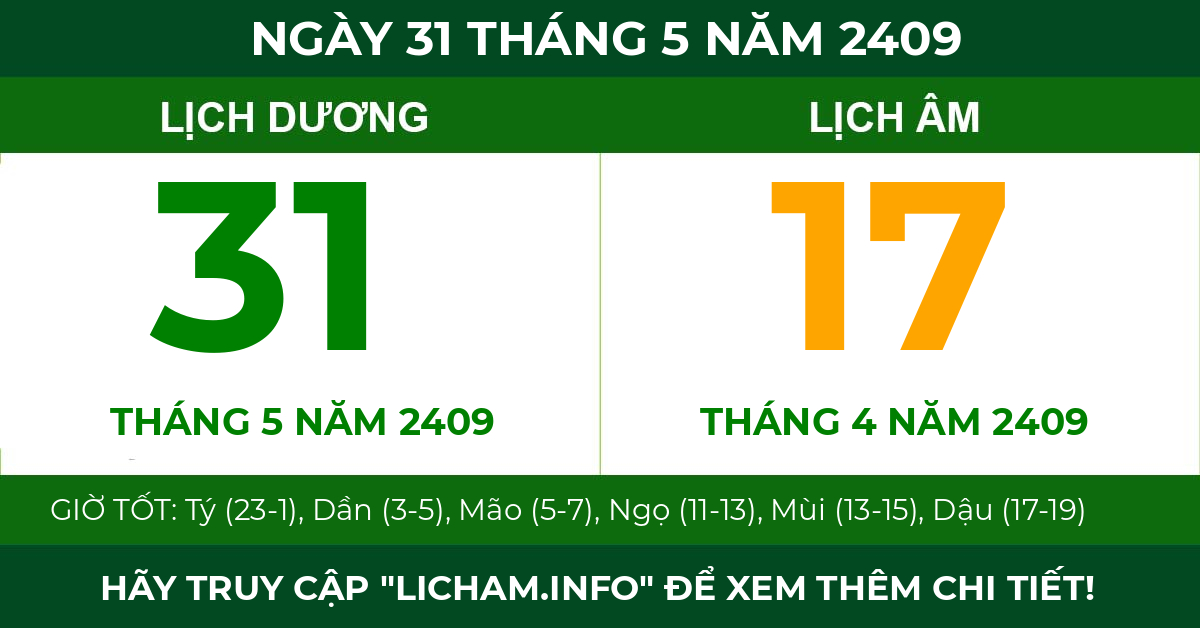 lịch âm ngày 31 tháng 5 năm 2409