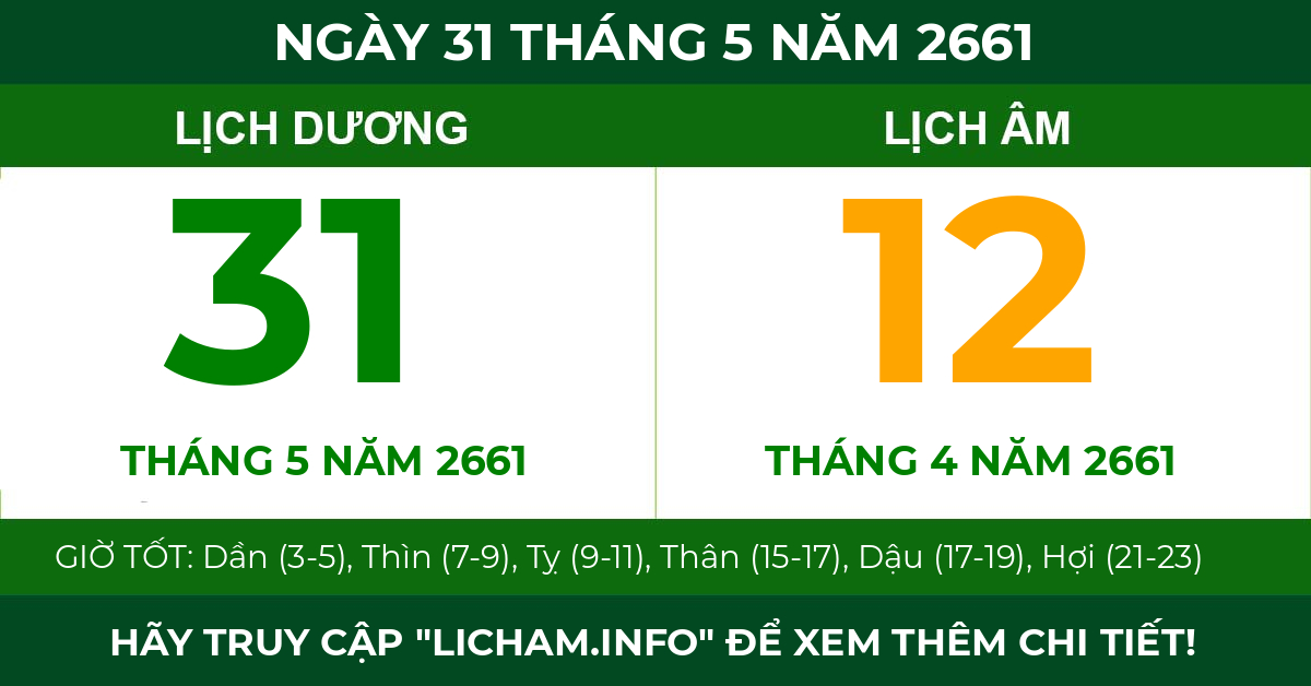 lịch âm ngày 31 tháng 5 năm 2661
