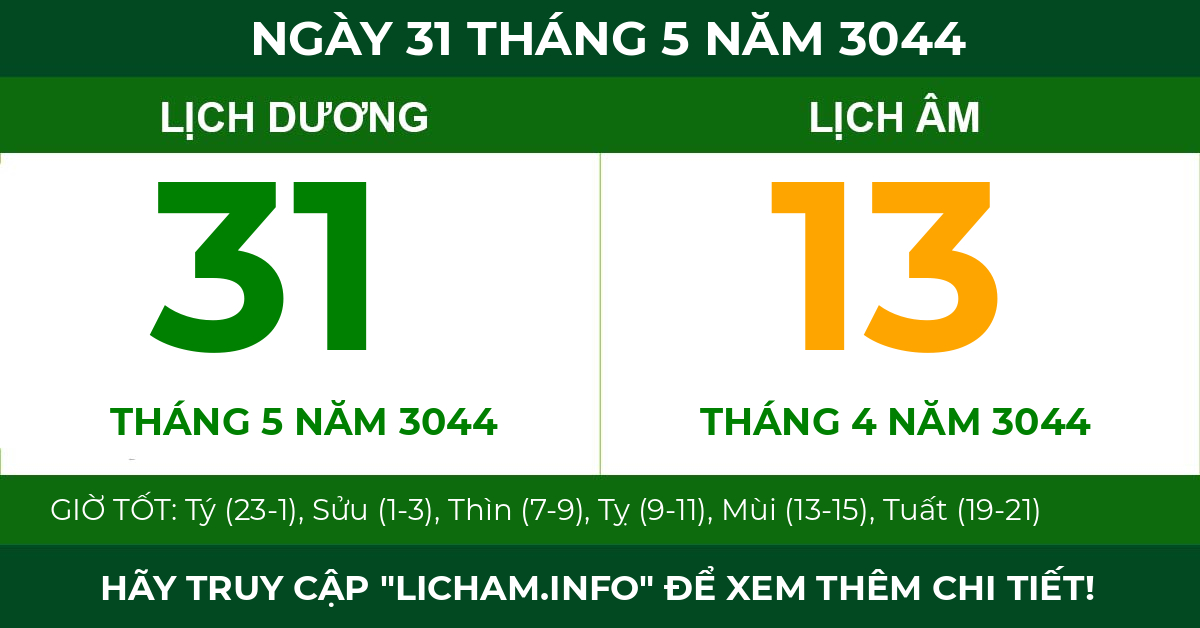 lịch âm ngày 31 tháng 5 năm 3044