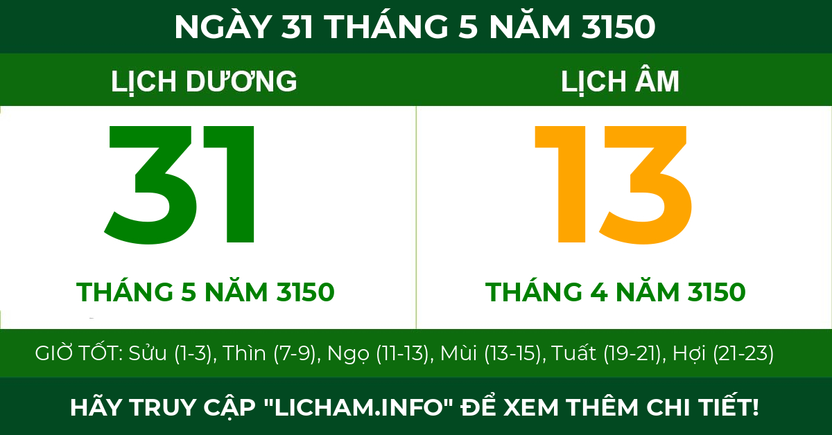 lịch âm ngày 31 tháng 5 năm 3150