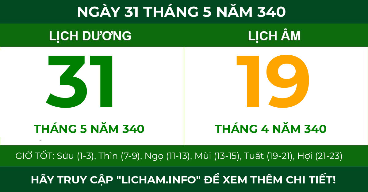lịch âm ngày 31 tháng 5 năm 340