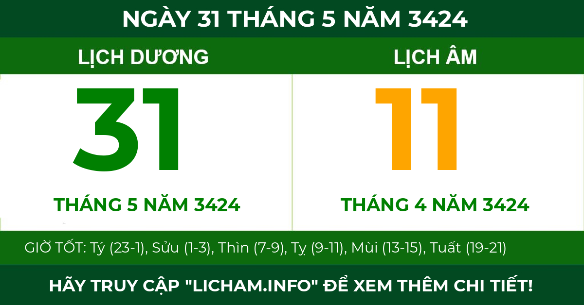lịch âm ngày 31 tháng 5 năm 3424