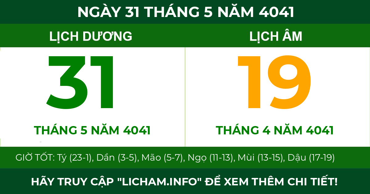 lịch âm ngày 31 tháng 5 năm 4041