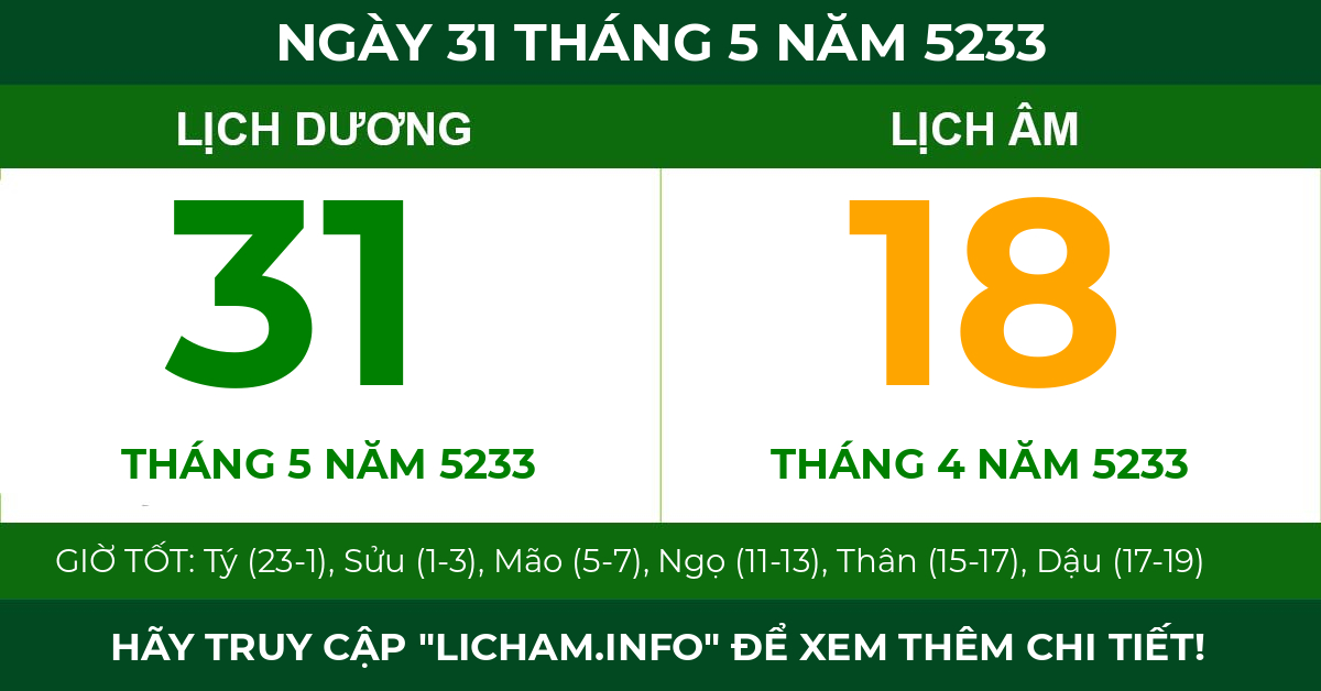 lịch âm ngày 31 tháng 5 năm 5233