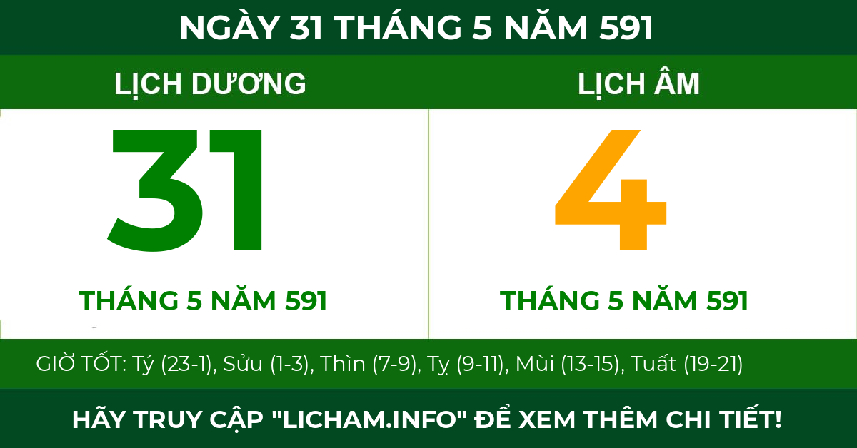 lịch âm ngày 31 tháng 5 năm 591