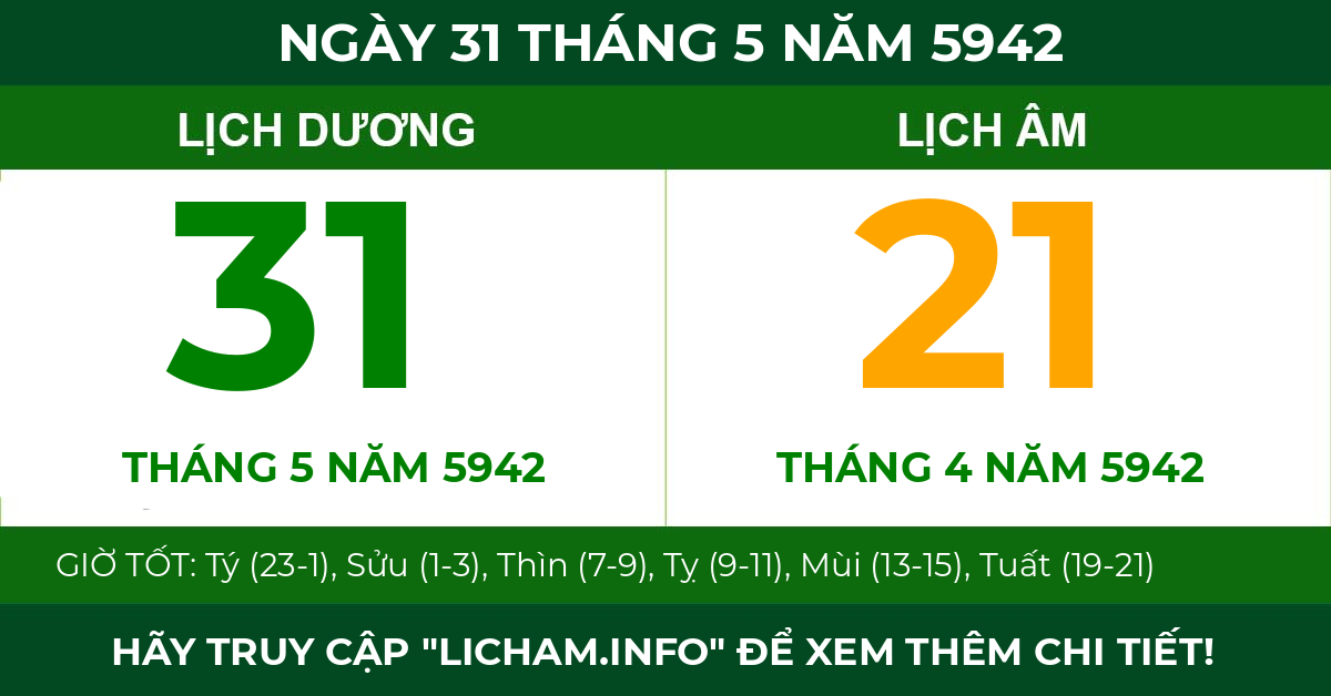 lịch âm ngày 31 tháng 5 năm 5942