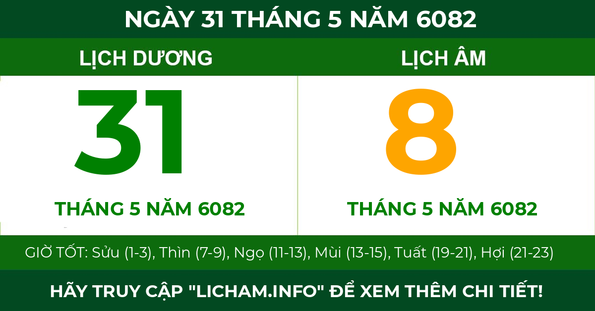 lịch âm ngày 31 tháng 5 năm 6082