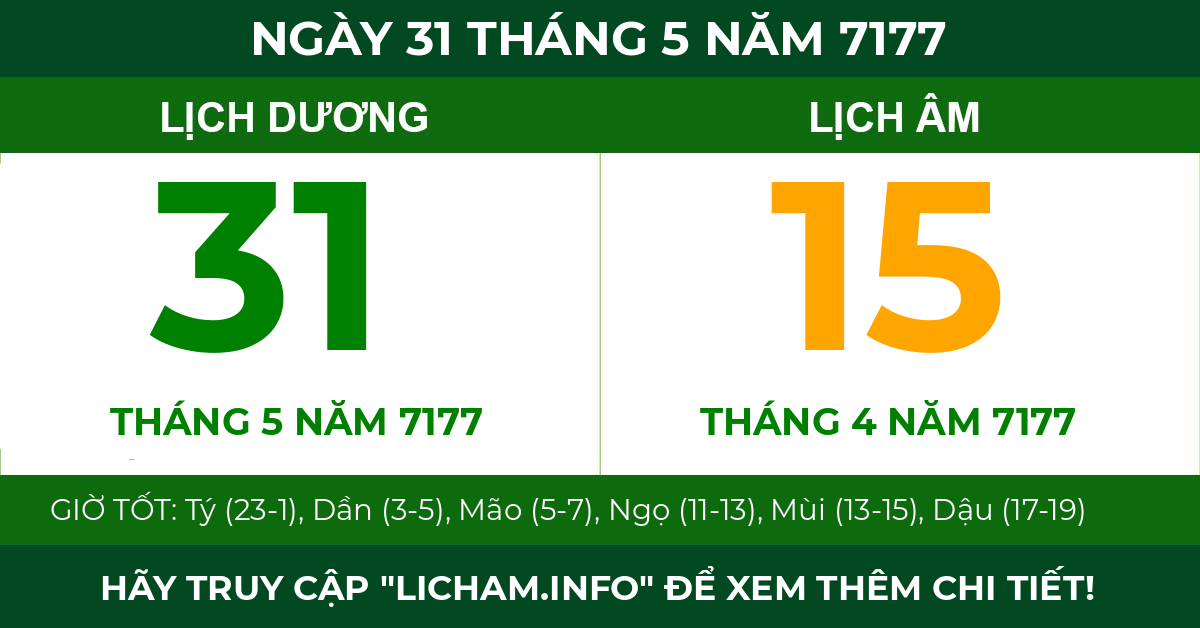 lịch âm ngày 31 tháng 5 năm 7177