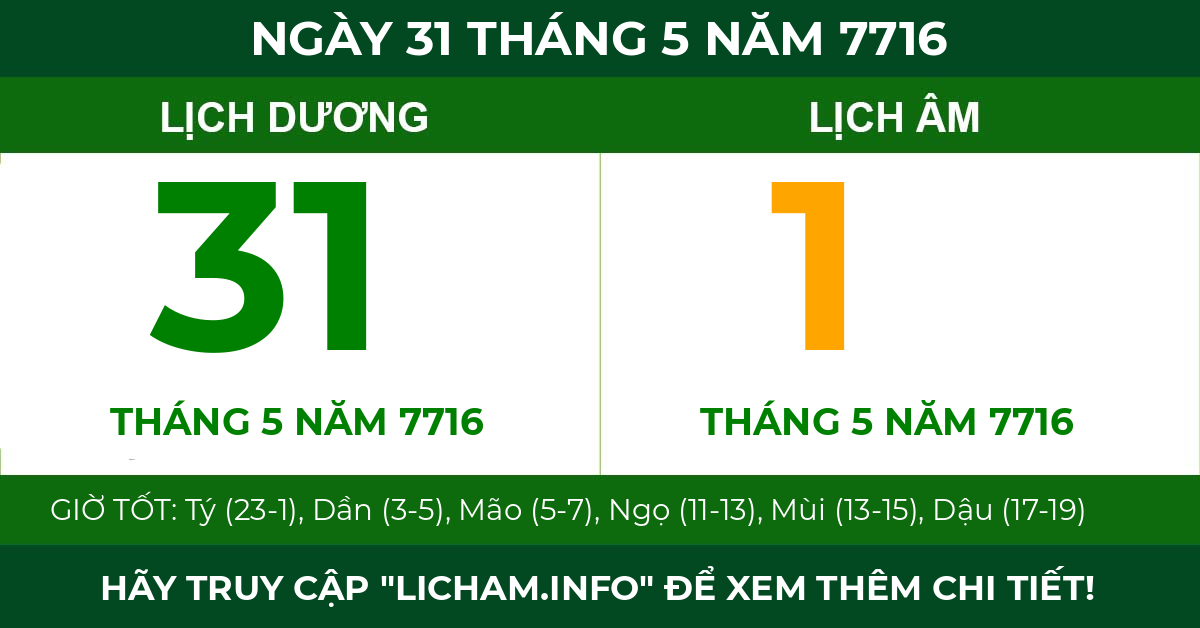 lịch âm ngày 31 tháng 5 năm 7716