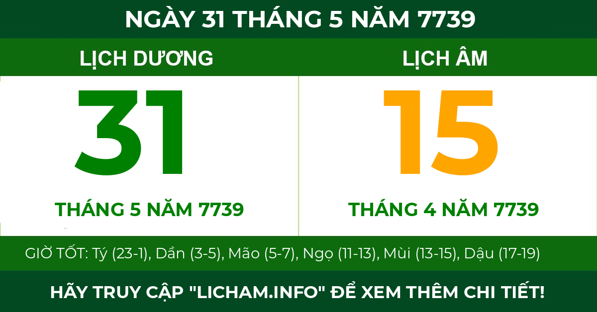 lịch âm ngày 31 tháng 5 năm 7739