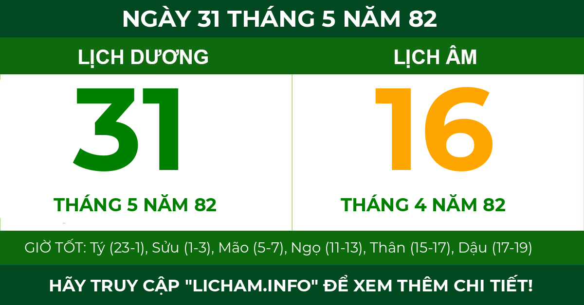 lịch âm ngày 31 tháng 5 năm 82