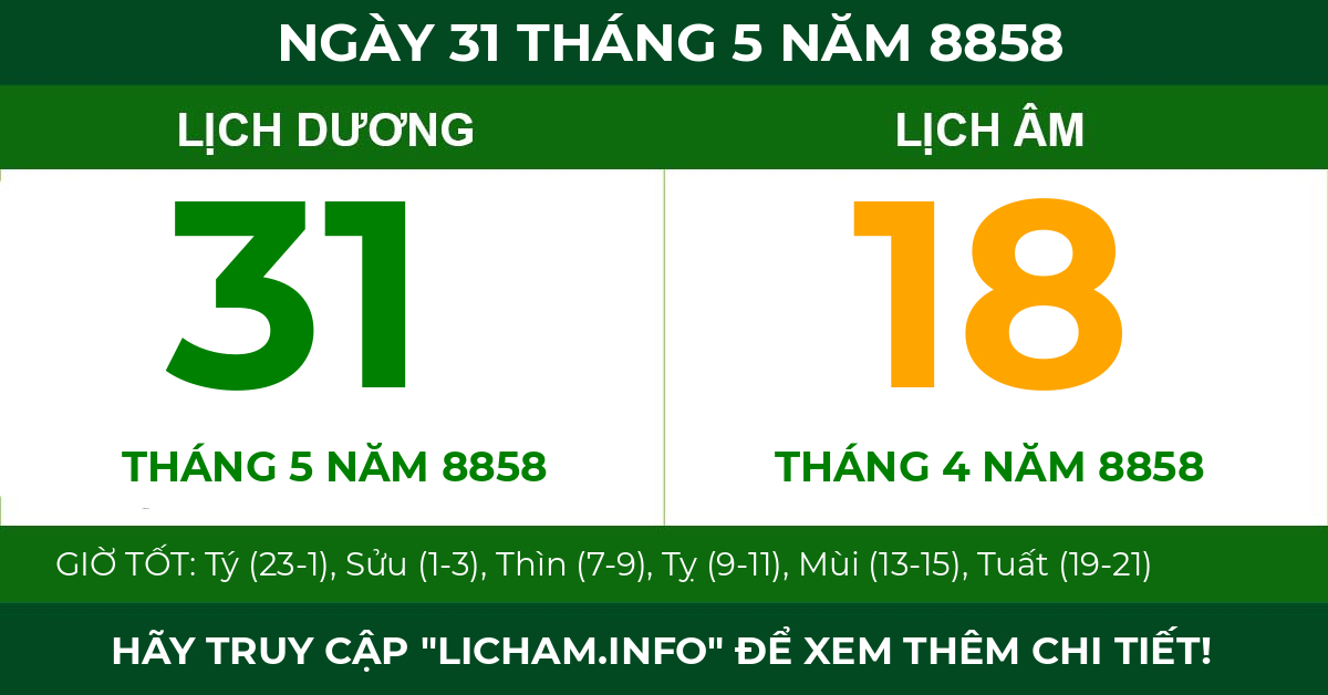 lịch âm ngày 31 tháng 5 năm 8858