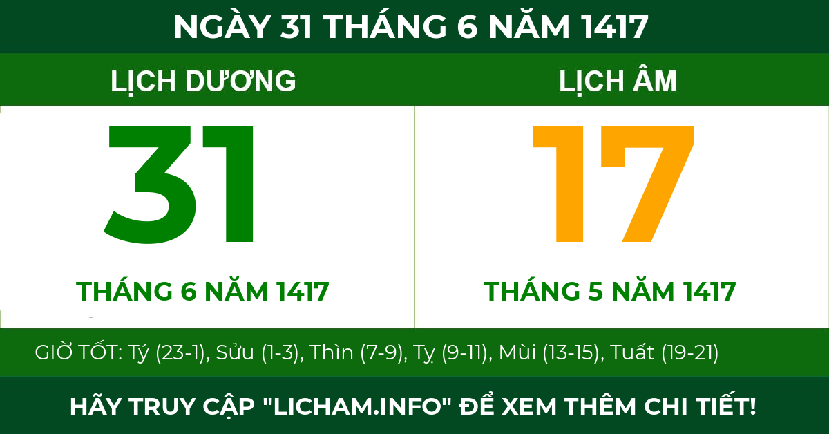 lịch âm ngày 31 tháng 6 năm 1417