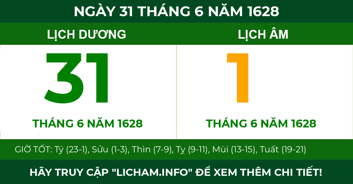 lịch âm ngày 31 tháng 6 năm 1628