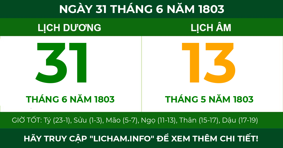 lịch âm ngày 31 tháng 6 năm 1803
