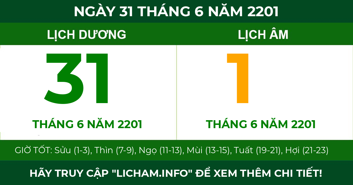 lịch âm ngày 31 tháng 6 năm 2201