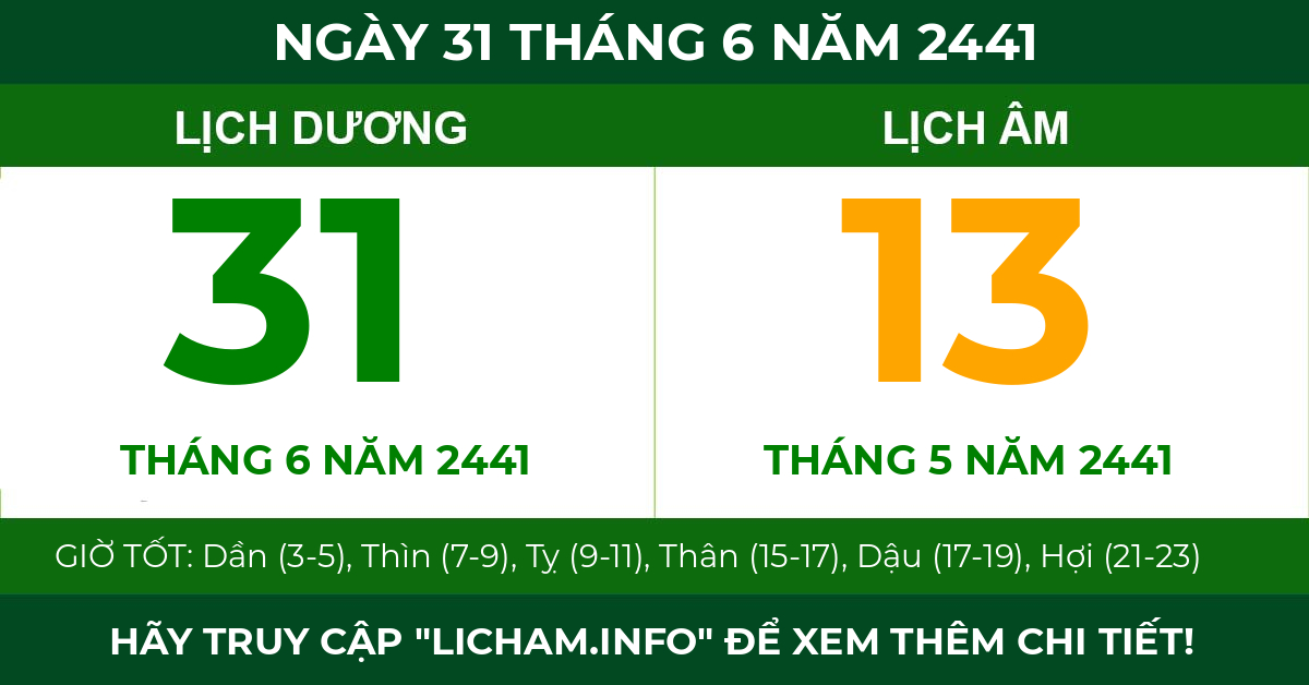 lịch âm ngày 31 tháng 6 năm 2441