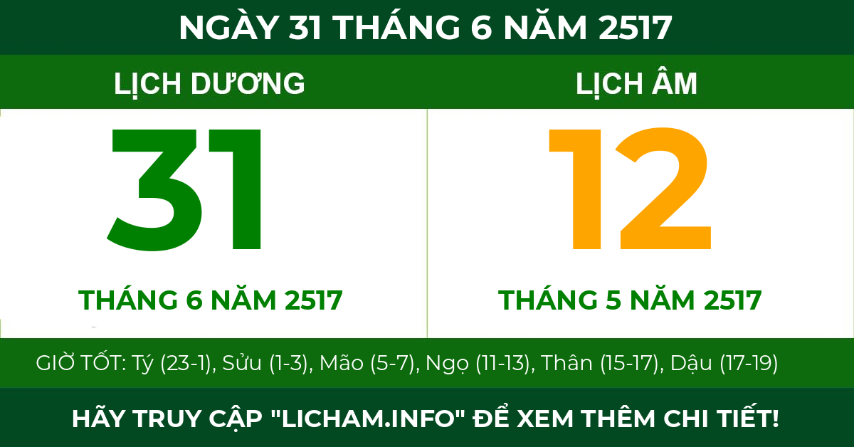 lịch âm ngày 31 tháng 6 năm 2517