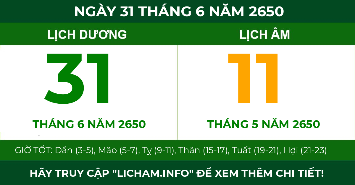 lịch âm ngày 31 tháng 6 năm 2650