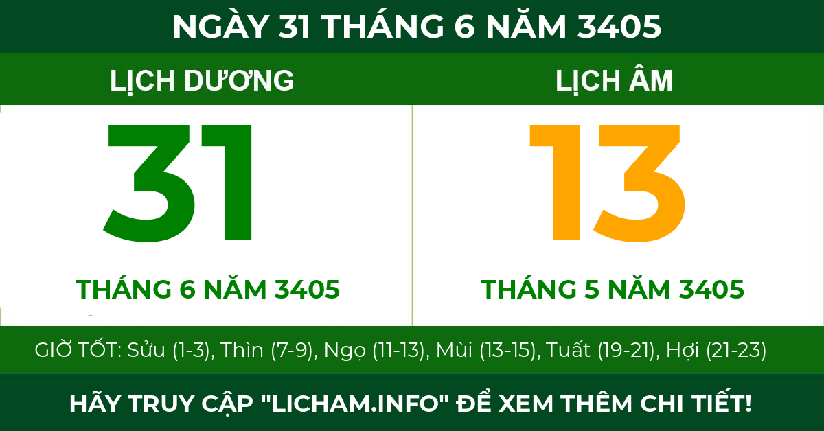 lịch âm ngày 31 tháng 6 năm 3405