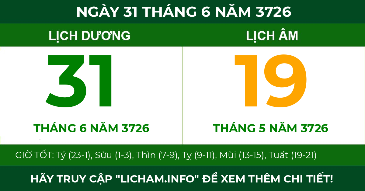 lịch âm ngày 31 tháng 6 năm 3726