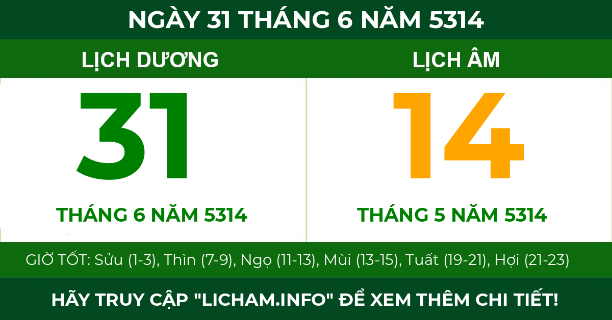 lịch âm ngày 31 tháng 6 năm 5314