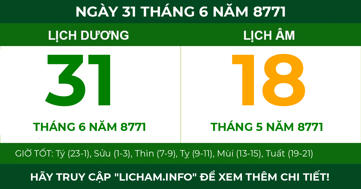 lịch âm ngày 31 tháng 6 năm 8771