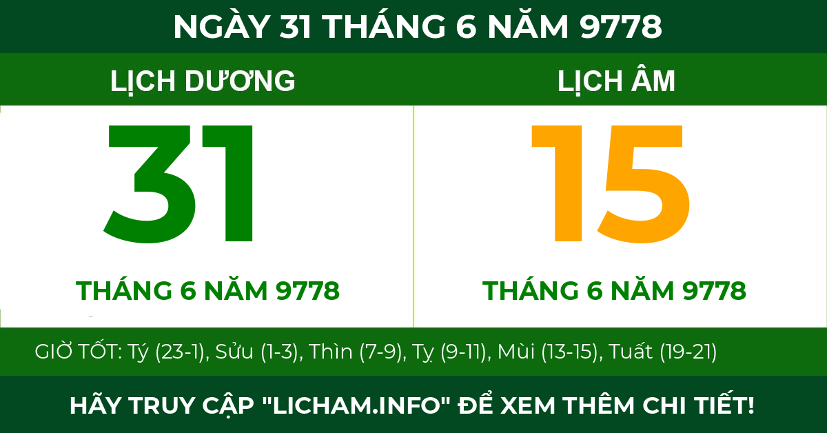 lịch âm ngày 31 tháng 6 năm 9778