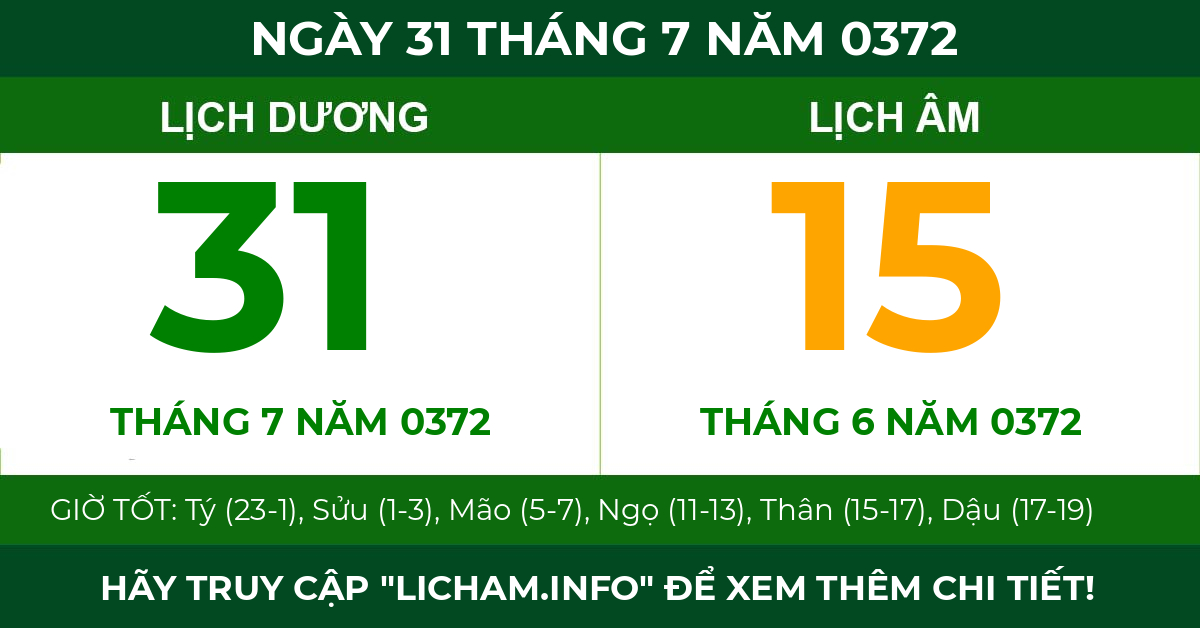 lịch âm ngày 31 tháng 7 năm 0372