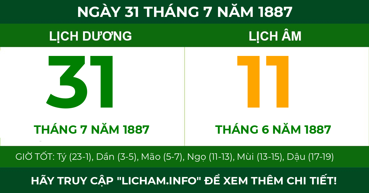 lịch âm ngày 31 tháng 7 năm 1887