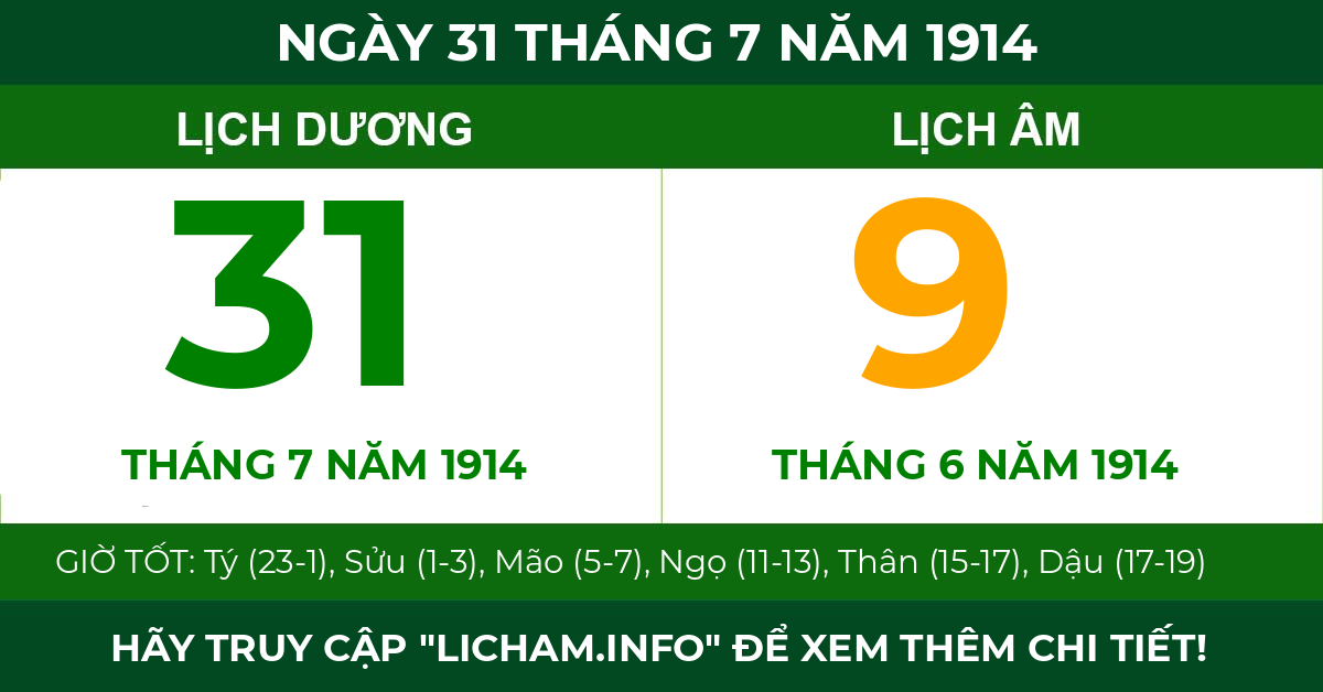lịch âm ngày 31 tháng 7 năm 1914