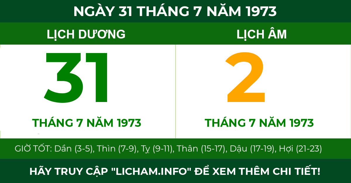 lịch âm ngày 31 tháng 7 năm 1973