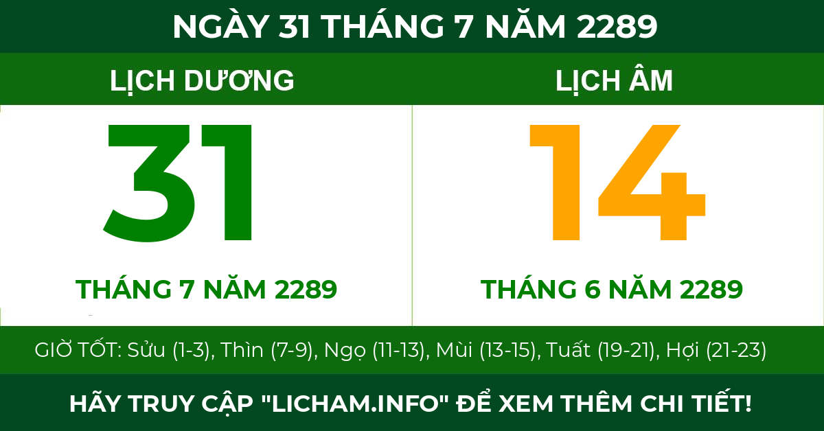 lịch âm ngày 31 tháng 7 năm 2289