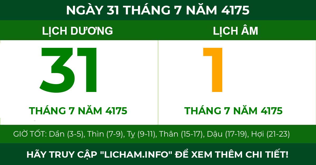 lịch âm ngày 31 tháng 7 năm 4175