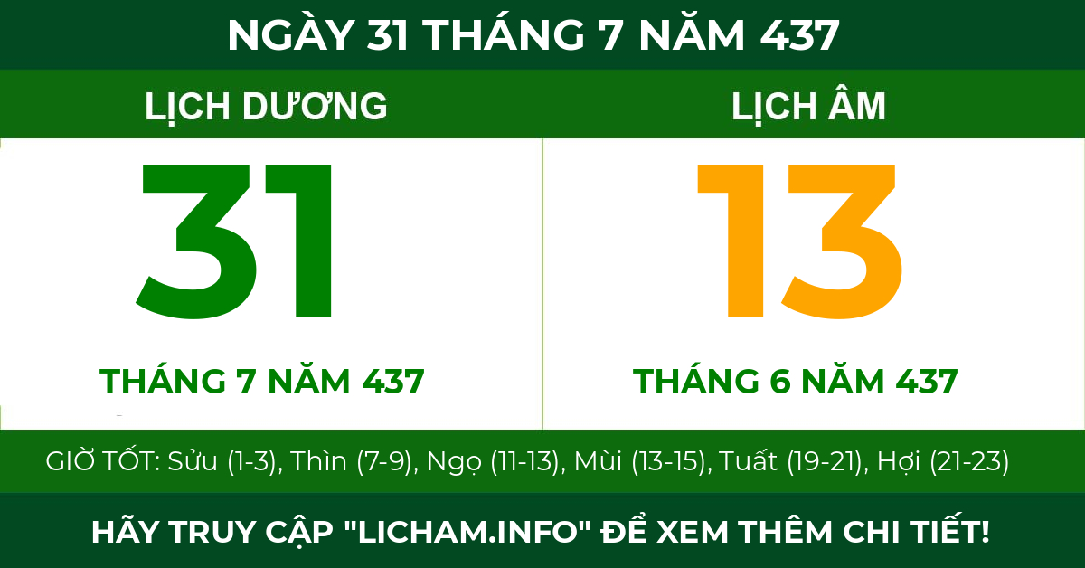 lịch âm ngày 31 tháng 7 năm 437