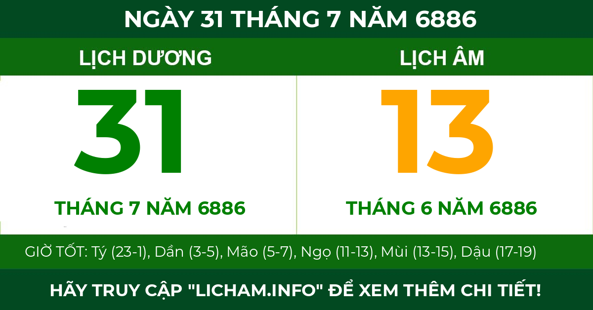 lịch âm ngày 31 tháng 7 năm 6886