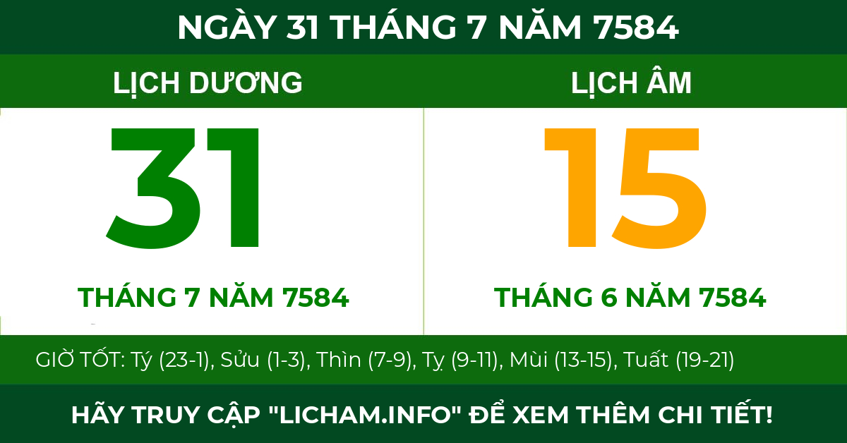 lịch âm ngày 31 tháng 7 năm 7584
