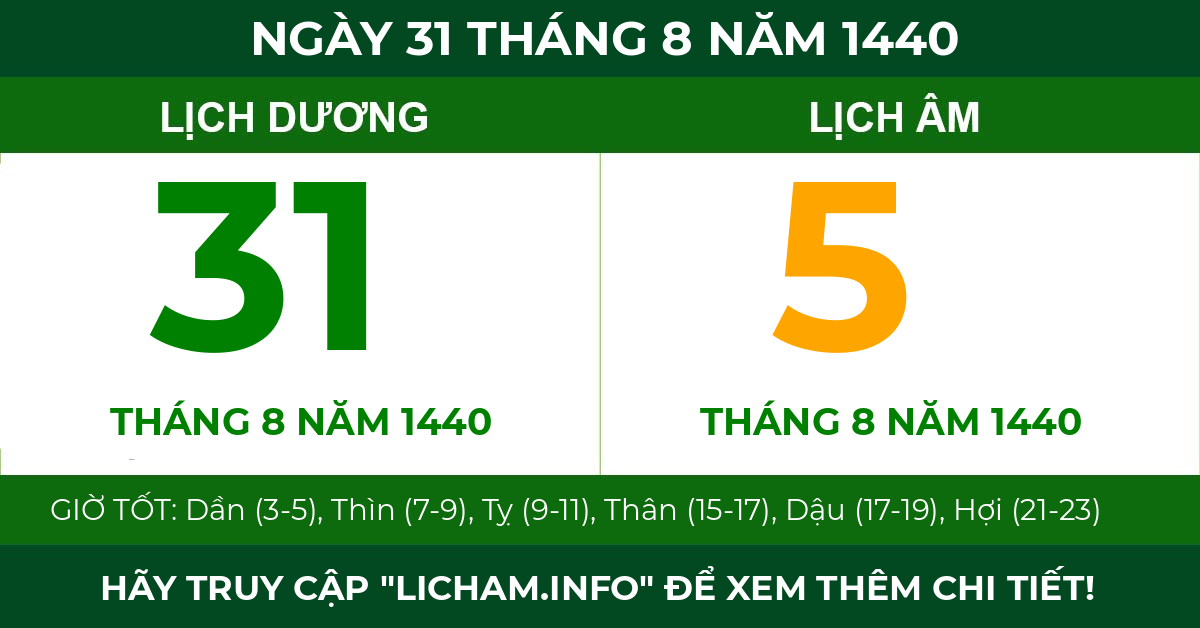 lịch âm ngày 31 tháng 8 năm 1440